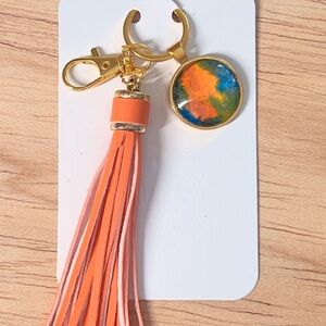 One of a kind hand painted watercolor Tassel Keychain bag charm in gold tone